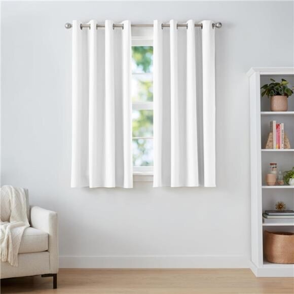 Room Darkening Blackout Window Curtain with Grommets, 52 x 63 Inches, White - Picture 1 of 8